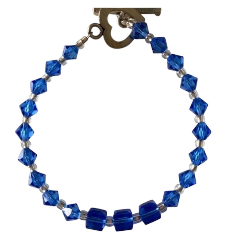 Hand Crafted 925 Silver Swarovski sapphire blue crystal beaded bracelet NEW